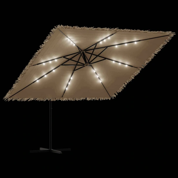 Градински чадър 2.9 x 2.9 м кафяв — слама — с LED и стойка — стоманена рамка - Image 9