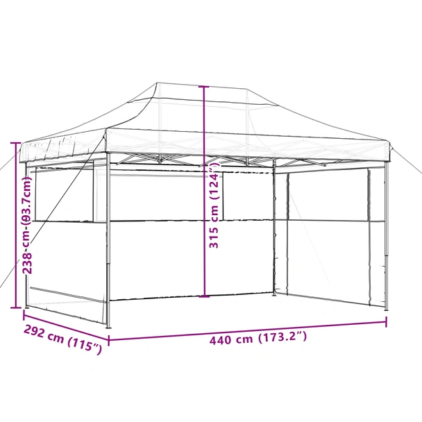 Pop-up парти шатра 4,4 x 2,9 м бордо — оксфорд с PVC — 3 стени — стомана - Image 9