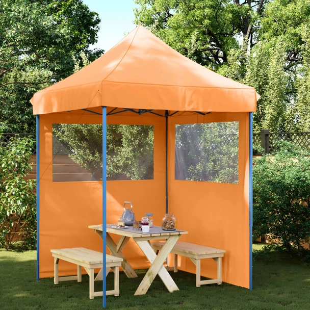Pop-up парти шатра 2 x 2 м оранжева — оксфорд с PVC — 2 стени — стомана
