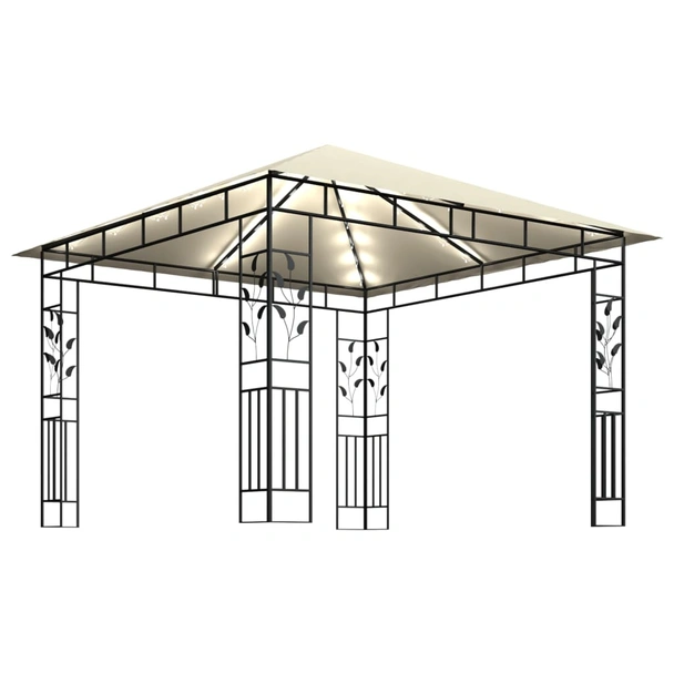 Шатра 3 x 3 м кремава — полиестер 180 г/м² — комарник и LED — стомана - Image 4