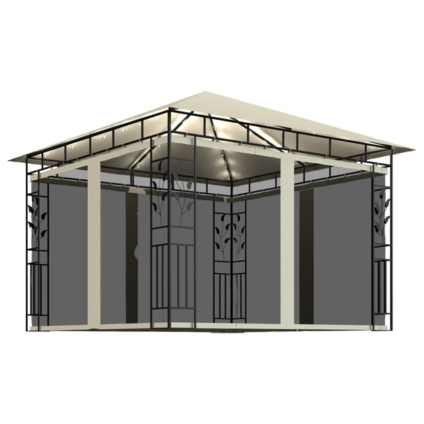 Шатра 3 x 3 м кремава — полиестер 180 г/м² — комарник и LED — стомана - Image 2