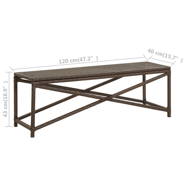 Градинска пейка 120 × 40 × 43 см кафява — PE ратан — стоманена рамка - Image 6