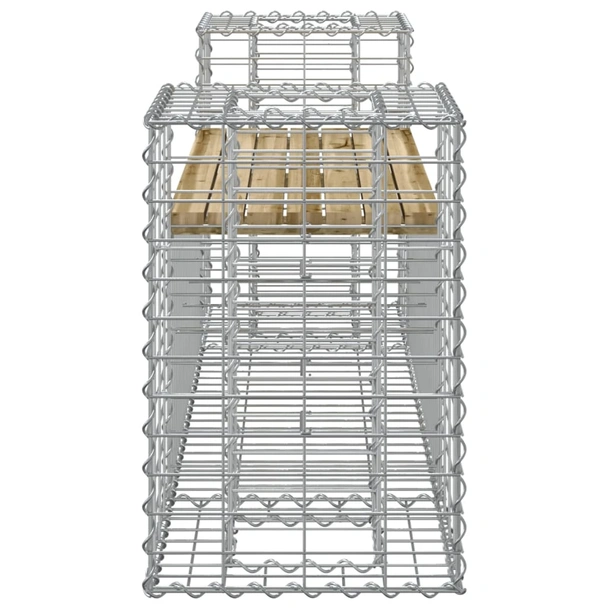 Градинска пейка 183x41x60,5 см — импрегниран бор — с габион и кашпи - Image 4
