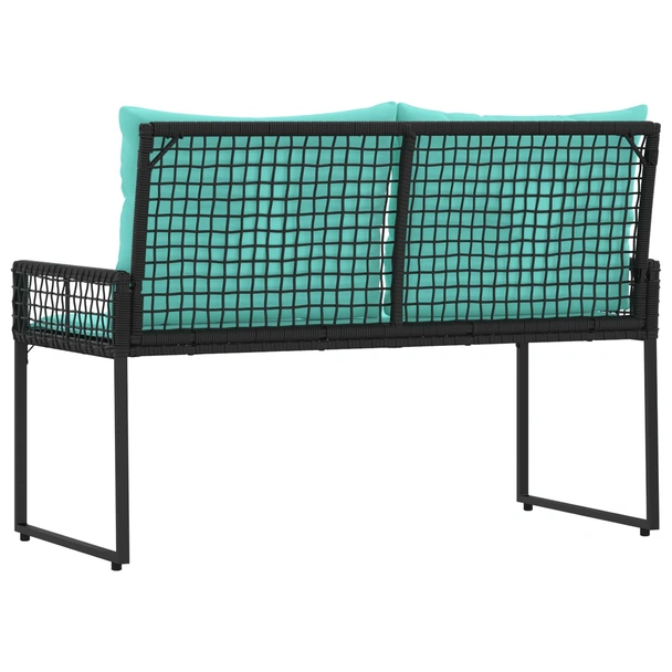 Външна пейка 118×55×82 см — PE ратан и плат — черна/тюркоаз — стоманена рамка - Image 7