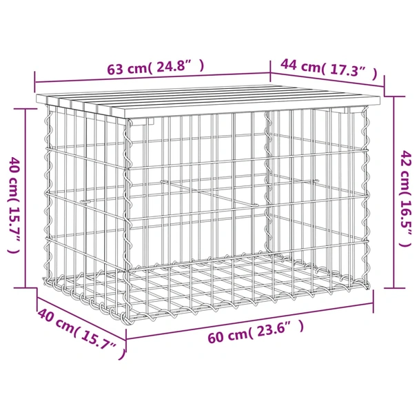 Градинска пейка 63x44x42 см — импрегниран бор — с габион - Image 8