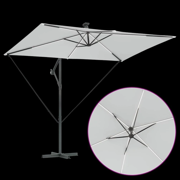 Плажен чадър 2.9 x 2 x 2.7 м пясъчен — полиестер — с LED — алуминий - Image 11