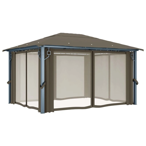 Шатра 4 x 3 м таупе — полиестер — със страници и LED — алуминиева рамка - Image 7