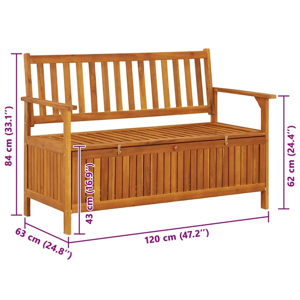 Пейка с ракла 120x63x84 см кафява — акация масив — без възглавница - Image 11