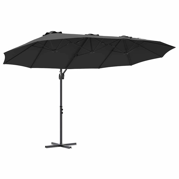 Плажен чадър 3.7 x 2 м черен — полиестер — алуминиева рамка - Image 2
