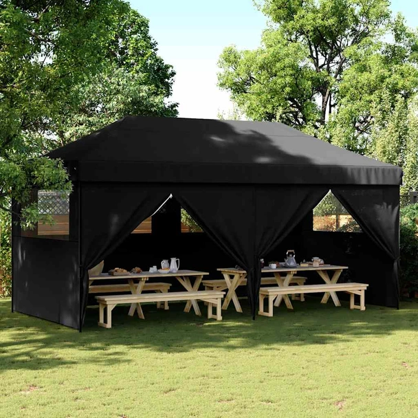 Pop-up парти шатра 5,8 x 2,9 м черна — оксфорд с PVC — 4 стени — стомана
