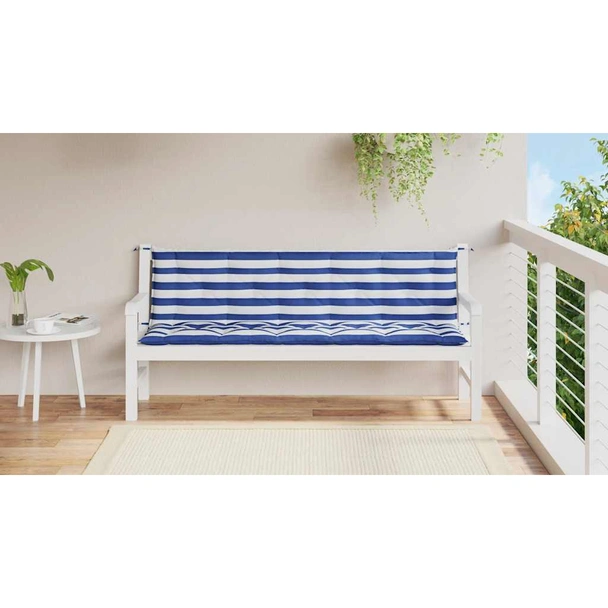 Възглавници за пейка 180x50x7 см, 2 бр — синьо-бяло райе — оксфорд плат - Image 3