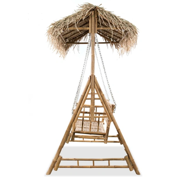 2-местна градинска люлка 135x99x202 см кафява — бамбук — с балдахин - Image 3