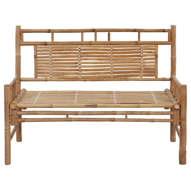 Градинска пейка 120x55x90 см кафява — бамбук — зелена възглавница - Image 3
