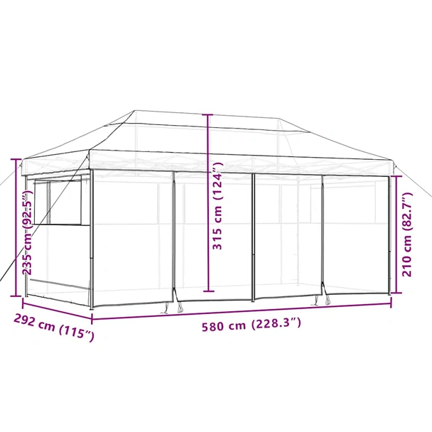 Pop-up парти шатра 5,8 x 2,9 м оранжева — оксфорд с PVC — 4 стени — стомана - Image 10