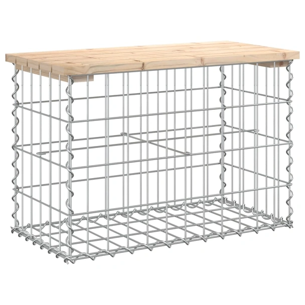 Градинска пейка 63x31,5x42 см — бор масив — с габион - Image 2