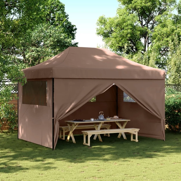 Pop-up парти шатра 4,1 x 2,8 м кафява — оксфорд с PVC — 4 стени — стомана