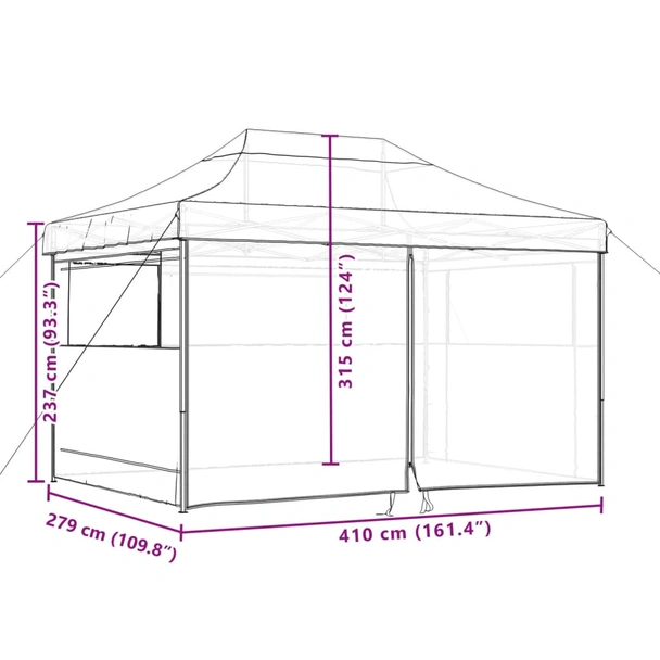 Pop-up парти шатра 4,1 x 2,8 м кафява — оксфорд с PVC — 4 стени — стомана - Image 10