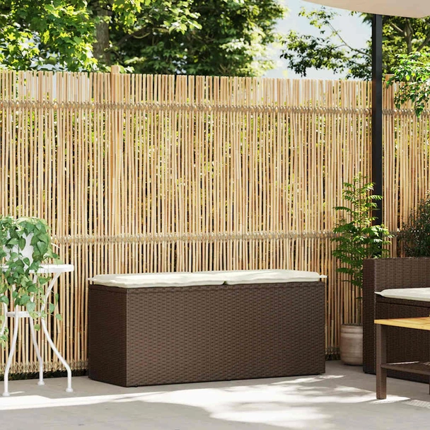Градинска пейка 110 × 40 × 44 см кафява — PE ратан с възглавница - Image 2