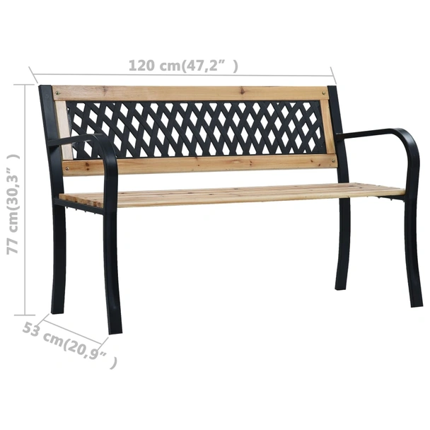 Градинска пейка 120x53x77 см кафява — дърво и пластмаса — стоманена рамка - Image 8