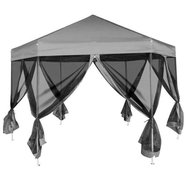 Шестоъгълна pop-up шатра 3,6 м сива — полиестер с PA — 6 мрежести стени - Image 3