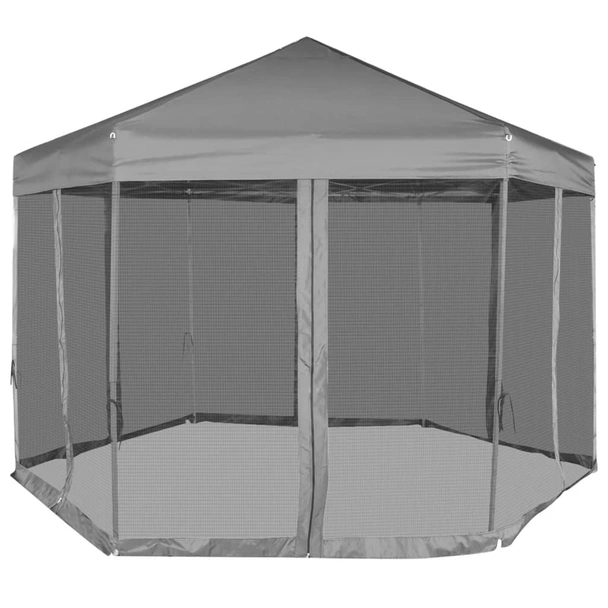 Шестоъгълна pop-up шатра 3,6 м сива — полиестер с PA — 6 мрежести стени - Image 2