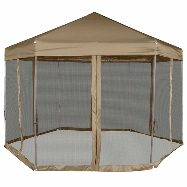Шестоъгълна pop-up шатра 3,6 x 3,1 м таупе — полиестер с PA — 6 мрежи — стомана - Image 2