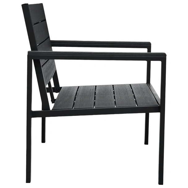 Градинска пейка 120 × 64 × 78 см черна — HDPE имитация дърво — стоманена рамка - Image 4