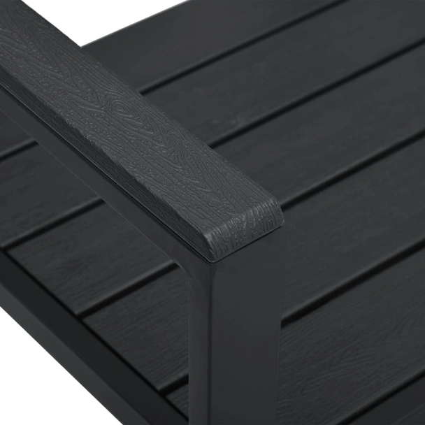 Градинска пейка 120 × 64 × 78 см черна — HDPE имитация дърво — стоманена рамка - Image 5