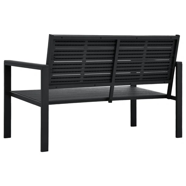 Градинска пейка 120 × 64 × 78 см черна — HDPE имитация дърво — стоманена рамка - Image 3