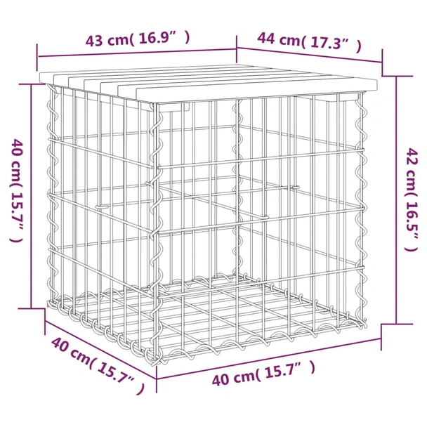 Градинска пейка с габион 43×44×42 см — импрегниран бор — поцинкована стомана - Image 8