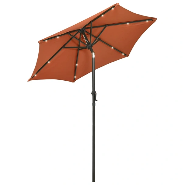Градински чадър Ø2 м теракота — полиестер — с LED и манивела — алуминиева рамка - Image 2