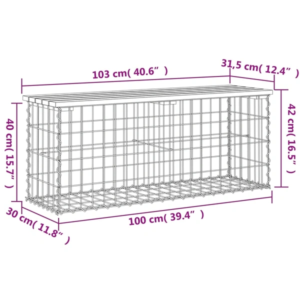Градинска пейка 103x31,5x60 см — импрегниран бор — с габион - Image 8