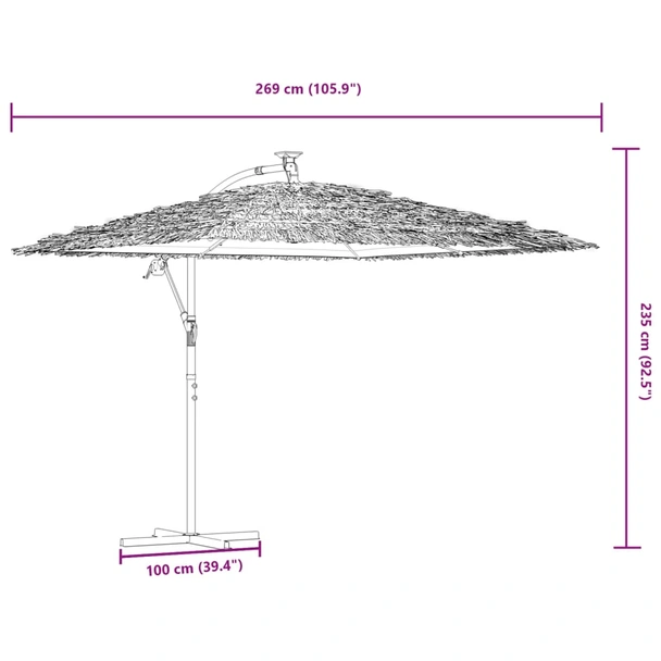 Градински чадър 2.7x2.7 м кафяв — слама — с LED и стойка — стомана - Image 15