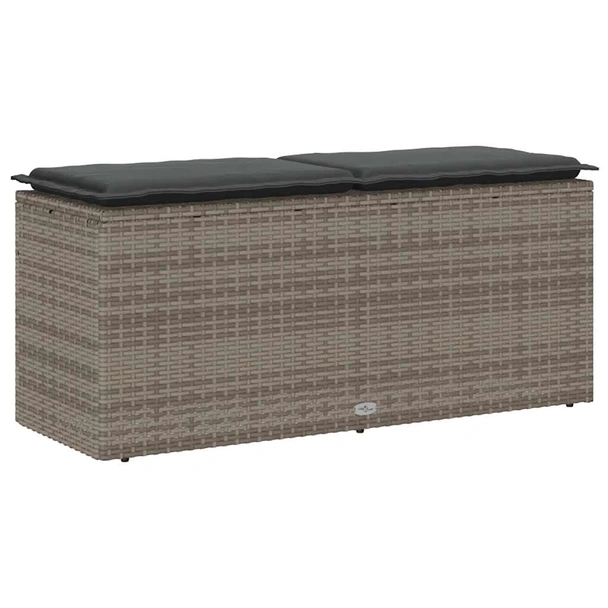 Градинска пейка 110 × 40 × 44 см сива — PE ратан с възглавница - Image 6