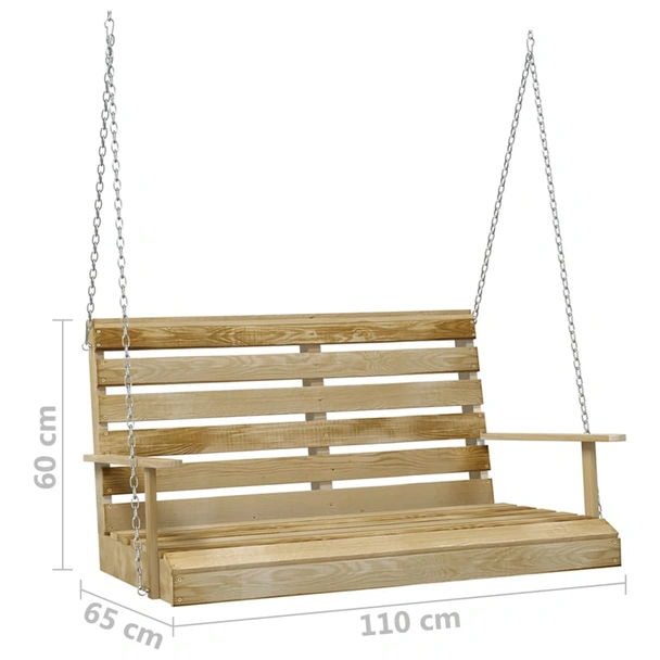 Висяща пейка-люлка 110×65×60 см кафява — импрегниран бор — с вериги - Image 6