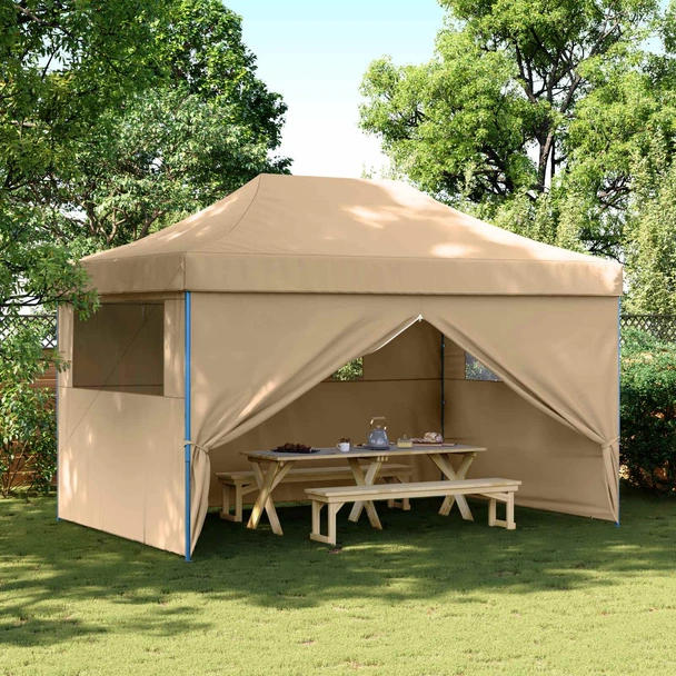 Pop-up парти шатра 4,4 x 2,9 м бежова — оксфорд с PVC — 4 стени — стомана
