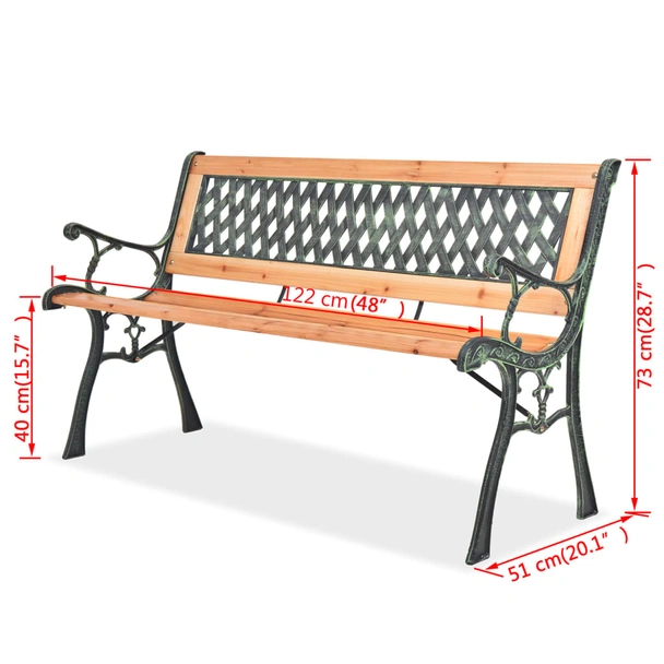 Градинска пейка 122x51x73 см кафява — дърво и ковано желязо — PVC облегалка - Image 7