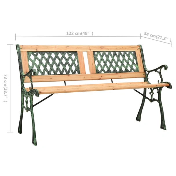 Градинска пейка 122x54x73 см кафява — чам масив и чугун — PVC облегалка - Image 6