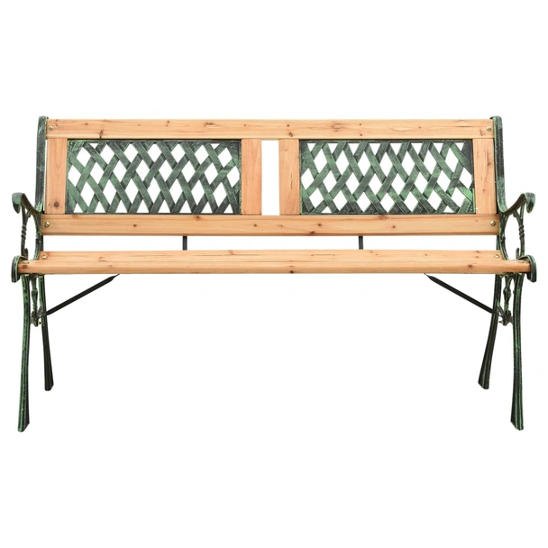 Градинска пейка 122x54x73 см кафява — чам масив и чугун — PVC облегалка - Image 2