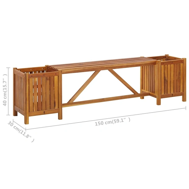 Градинска пейка с 2 плантера 150 × 30 × 40 см кафява — акация масив - Image 7