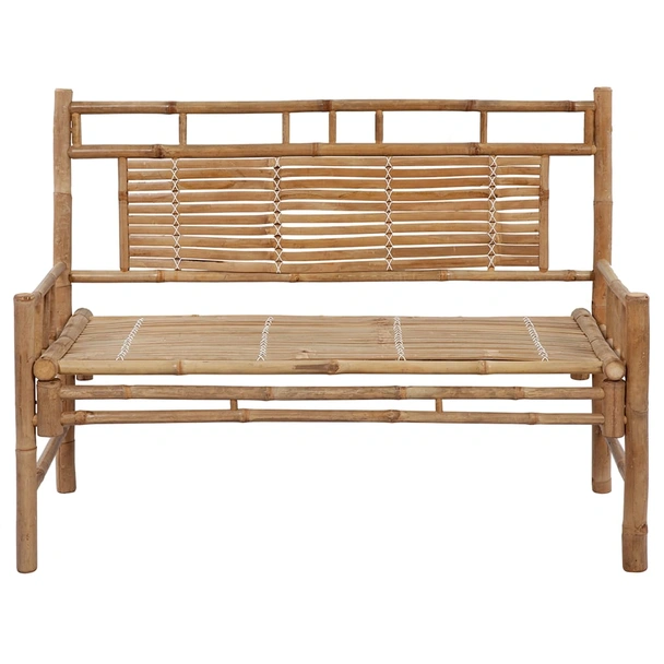 Градинска пейка 120x55x90 см кафява — бамбук — синя възглавница - Image 3