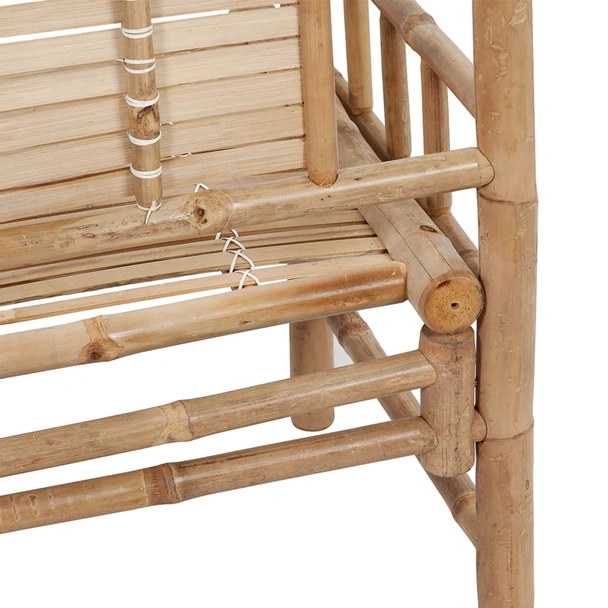 Градинска пейка 120x55x90 см кафява — бамбук — синя възглавница - Image 5