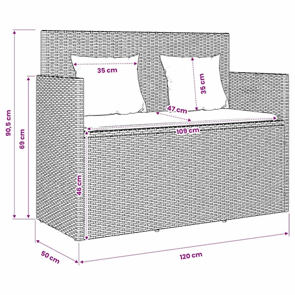 Пейка за съхранение 120×50×90,5 см бежова — PE ратан — с възглавница - Image 11