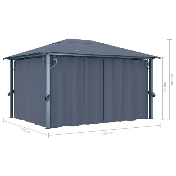 Шатра 4 x 3 м антрацит — оксфорд — със страници и LED — алуминий - Image 15