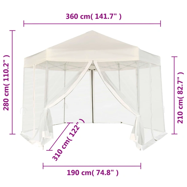 Шестоъгълна pop-up шатра 3,6 м кремавобяла — полиестер с PA — 6 мрежи - Image 12