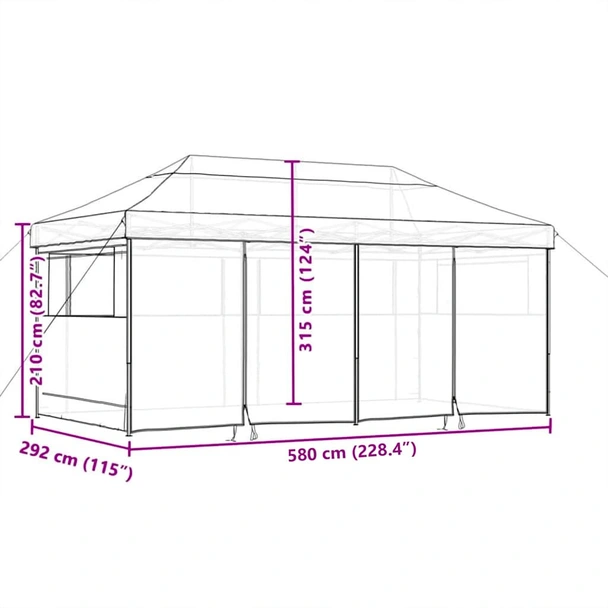 Pop-up парти шатра 5,8 x 2,9 м таупе — оксфорд с PVC — 4 стени — стомана - Image 10