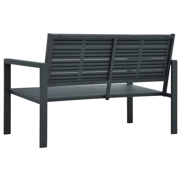 Градинска пейка 120 × 64 × 78 см сива — HDPE имитация дърво — стоманена рамка - Image 4