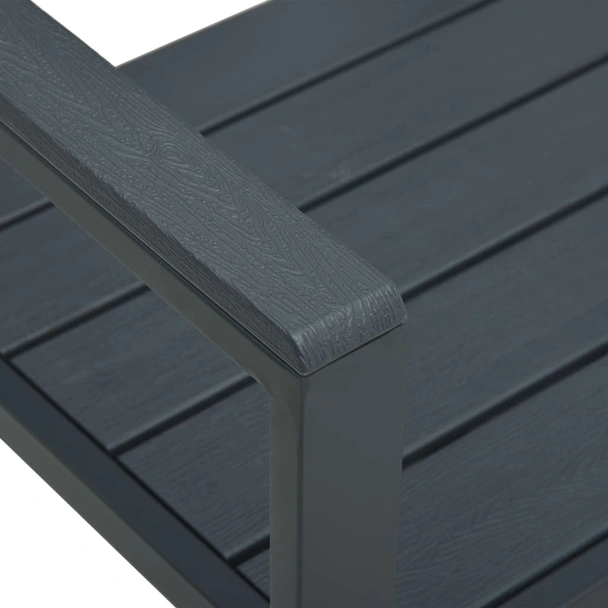 Градинска пейка 120 × 64 × 78 см сива — HDPE имитация дърво — стоманена рамка - Image 5
