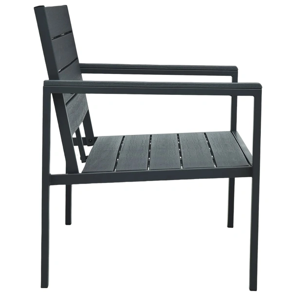 Градинска пейка 120 × 64 × 78 см сива — HDPE имитация дърво — стоманена рамка - Image 3
