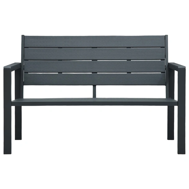 Градинска пейка 120 × 64 × 78 см сива — HDPE имитация дърво — стоманена рамка - Image 2